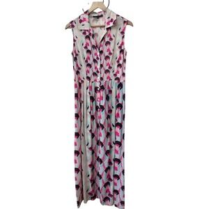 Abbey Glass Maxi Dress Small Multicolor Abstract Watercolor Button Front Pleated